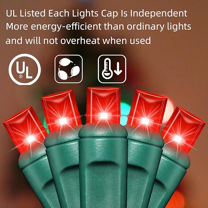 LAMPHOME 200LED (4pk of 50L) String Lights, LED Christmas Lights, 6" SPACING,Green Wire,RED