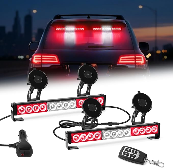 Red and White Emergency Fire Firefighter Strobe Lights Bar For Vehicles Trucks Ambulance 23 Flash Patterns Fire 2 in 1 Lights 2pcs 12.8 inch Safety Warning Lights Wireless Remote Control