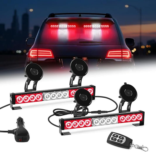 Red and White Emergency Fire Firefighter Strobe Lights Bar For Vehicles Trucks Ambulance 23 Flash Patterns Fire 2 in 1 Lights 2pcs 12.8 inch Safety Warning Lights Wireless Remote Control