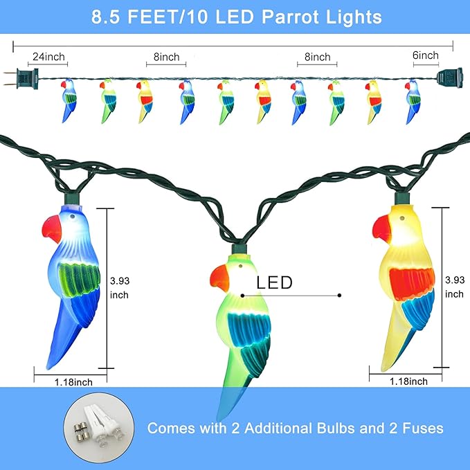 SUNSGNE LED Parrot Bird Lights String, 8.5ft Decorative Indoor Hanging String Lights with 10 Parrot Lights, Plug-in LED Cute String Lights for Party Birthday Holiday Decor