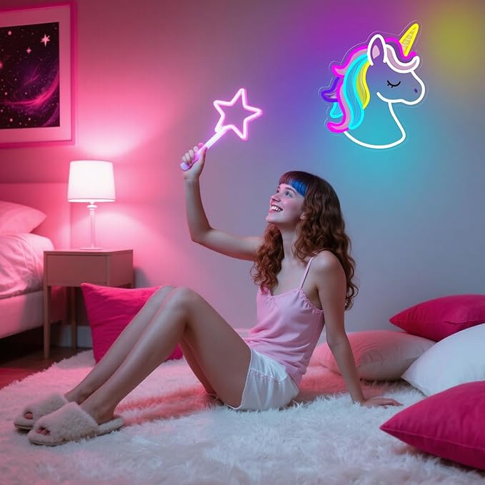 Unicorn Neon Sign, Colorful Unicorn Neon Lights for Wall Decor Dimmable Unicorn Led Signs for Girls Room Bedroom School Classroom Nursery Party Christmas Birthday Decoration Gifts