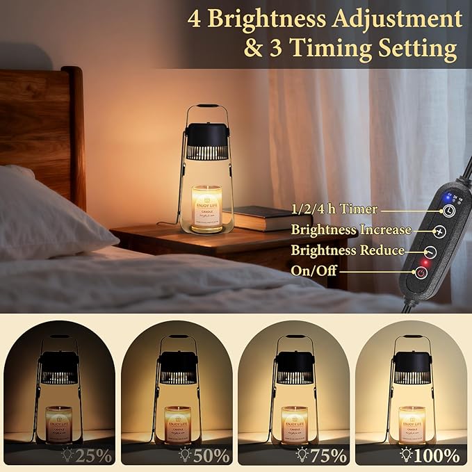 Candle Warmer Lamp with Timer Dimmable: Electric Wax Melter Light for Yankee Candles - Birthday Christmas Gifts for Women Mom, House Warming Gifts New Home Decor Black Metal
