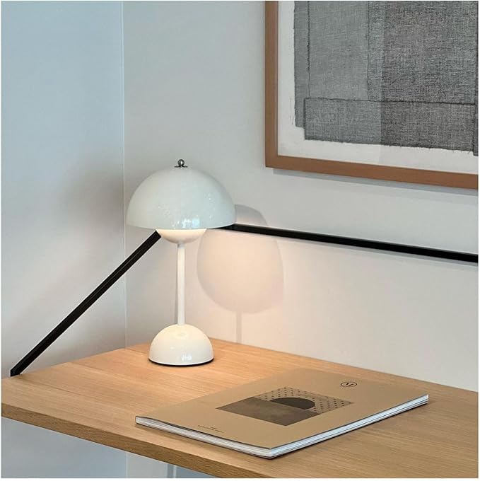 Modern Flower Bud Lamp 12" Cordless Touch Lamp Dimmable 2600mAh Rechargeable Desk Lamp Nordic Minimalist Mushroom Lamp Nightstand Bedside Lamp for Bedroom Living Room(Gloss White) No Reading Light