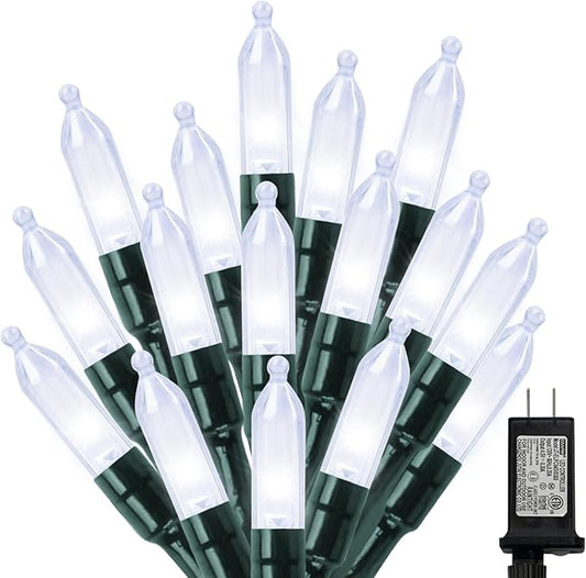 LAMPHOME White Christmas Mini Lights, 32.5FT 100 LED Clear Bulbs String Lights with 16 Light Modes, Fairy Lights Plug in for Outdoor Xmas Trees Garland Wreath Holiday Decorations
