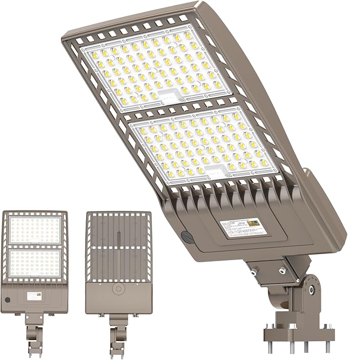 400W LED Parking Lot Light UL ETL Listed 60000LM 5000K Adjustable Arm Mount LED Street Light with Dusk to Dawn Photocell 100-277V IP65 Rating Outdoor Commercial Area Flood Security Lighting DLC Listed