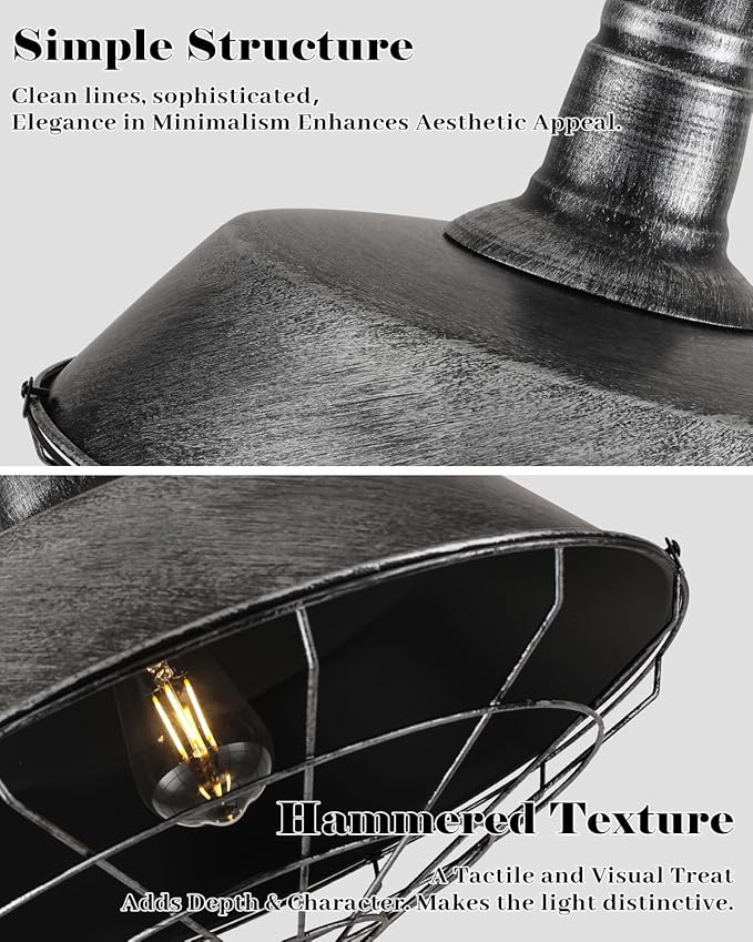 Large Farmhouse Pendant Lights 2 Pack, 18.1 Inch Oversized Industrial Pendant Light, Black and Silver Barn Pendant Light with Wire Cage, Island Pendant Lights for Kitchen Barn Warehouse