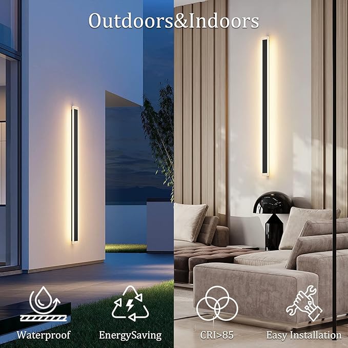 2 Pack 56.3In Long Outdoor Lights,IP65 Waterproof Modern Exterior Lighting Fixture 3000K Linear Outdoor Light for Porch Courtyard