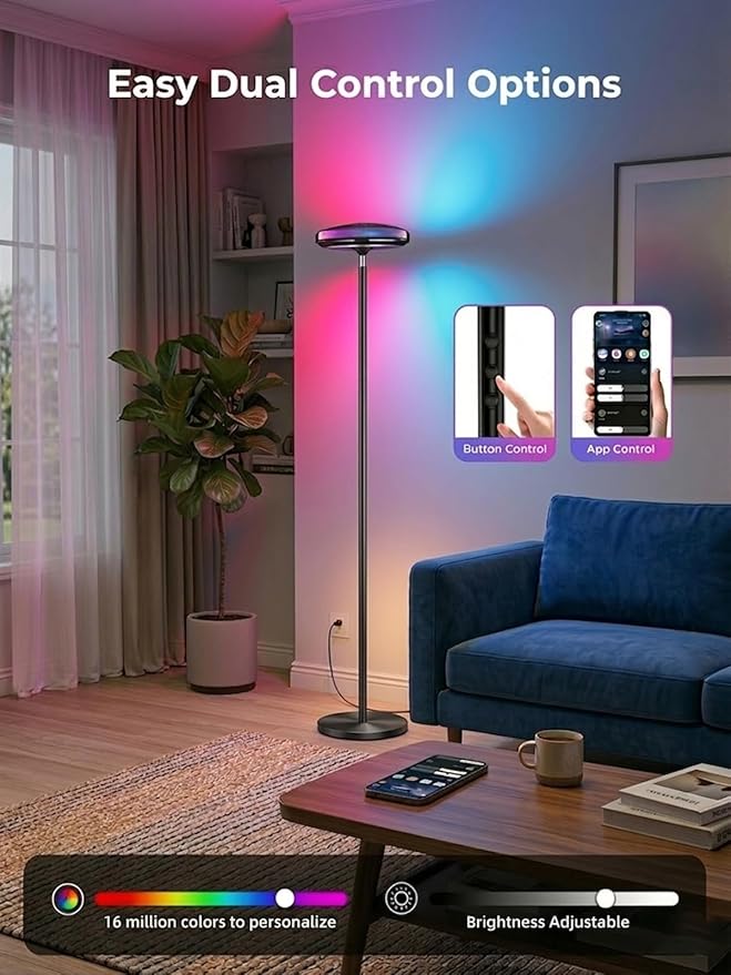 Smart Floor Lamp for Living Room, 66.8" RGB+WW Ripple Projector Floor Lamp, 3-in-1 LED Corner Lamp with RGB+IC Side Light & RA90 Reading Light, Dimmable Mood Light with App Control for Bedroom