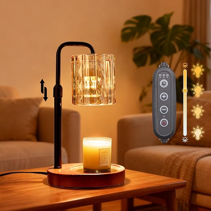 Candle Warmer Lamp with Timer and Dimmer 4-Level Dimmable Flower Light Heat Lamp for Jar Candles Adjustable Height Modern Cute Home Decor for Living Room Bedroom(Gold) (Gold-Square)