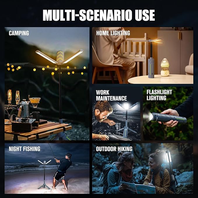 BUBRA Telescopic Camping Lantern with Stand (40" Tripod), 8000mAh Rechargeable Camping Light & Lantern Flashlight - Portable Work Light for Power Outages, Valentine's Day Gifts for Him Dad