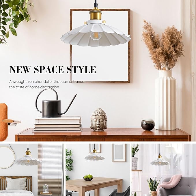 Plug in Pendant Light Industrial 9.8 Inch White Lampshade Kitchen Island On/Off Switch Hanging Lamp Plug in Adjustable 14Ft Cord Hanging Lights for Bedroom and Living Room 2Pack