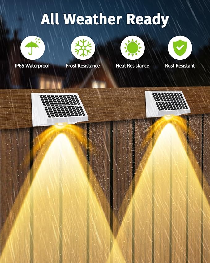 Solar Fence Lights Outdoor Waterproof High Brightness LED Spot Lens Deck Lights 7 Mode Warm & Cool White RGB Solar Powered Wall Lighting Decor for Outside Patio Step Backyard Railing - 12 Pack(White)