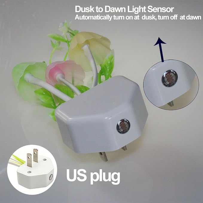 AUSAYE 4Pack Sensor LED Plug in Night Light for Adults Kids , Color Changing Cute Mushroom Flower Wall Lamp for Bedroom,Bathroom,Stairs,Kitchen,Corridor