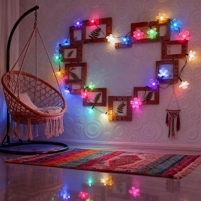 Easter Pastel Flower String Lights Indoor Bedroom Decorations, 33ft 100 LED USB Plug-in Fairy Cute Cherry Blossom Froal Lamp for Patio, Garden Party, Christmas, Birthday Decor (Multicolored)