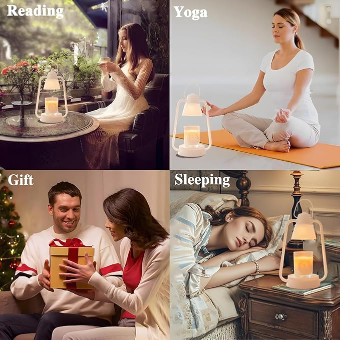 Candle Warmer Lamp with Timer for Jar Candle, 4 Level Dimmable, Electric Wax Melt Warmer with 2 Bulbs, Vintage Decor Lamp - Housewarming/Birthday/Christmas Gift for Mom Sister Girlfriend White