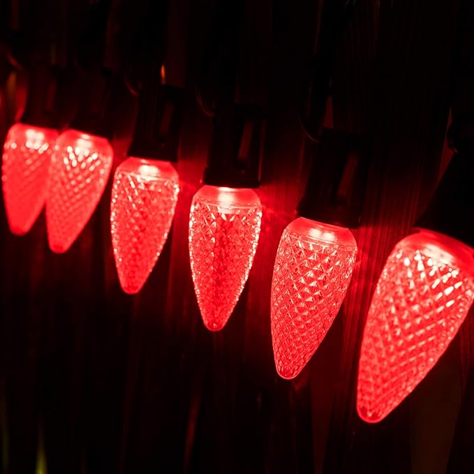 Brightown 100 Pack Red C7 LED Replacement Bulb for Christmas String Lights - Shatterproof E12 Candelabra Base Commercial Grade Bulbs for Patio, Roofline Lighting Decor