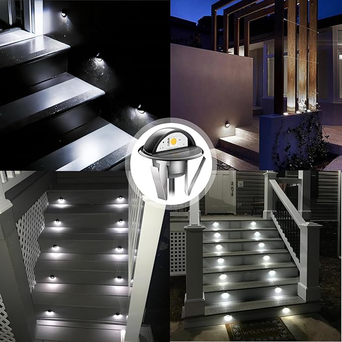 RNEHON LED Outdoor Deck Lights Kit, Φ1.38 Low Voltage 12V DC IP65 Waterproof, Recessed Landscape Lighting for Garden,Yard,Steps,Stair,Patio,Floor Decoration(16PCS, Cold White)