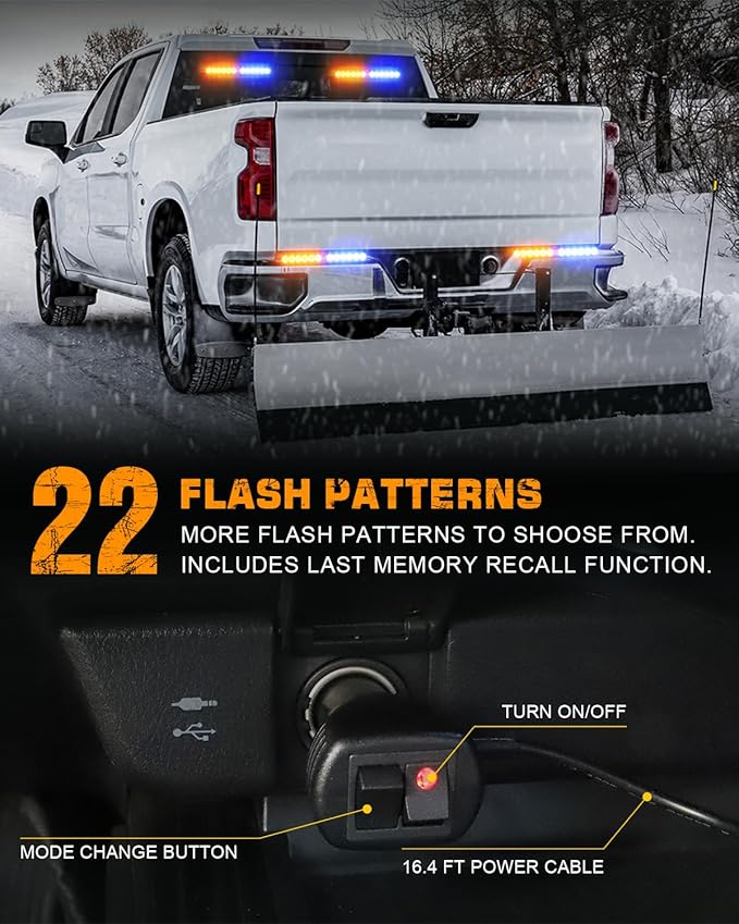 XRIDONSEN 2x 10.7 inch Amber Blue Emergency Lights 24 LED Warning Flashing Safety Dash Side Window Front/Rear Windshield Strobe Lights Traffic Advisor Bar for Tow/Plow Trucks Construction Vehicles