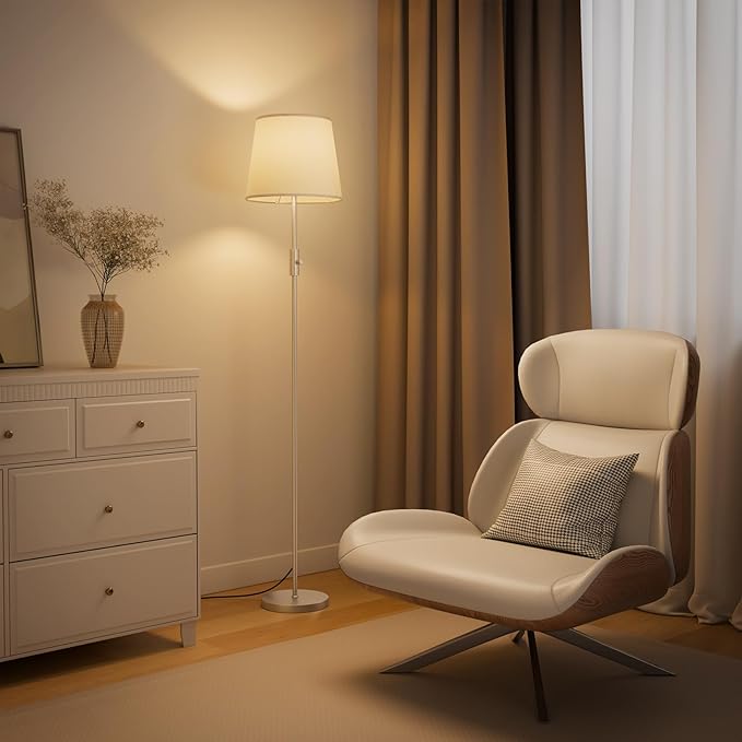 Smart Floor Lamp with RGBCW Color Change Bulb, Compatible with Alexa, Siri, Google Voice & App Control, Standing Lamp with Linen Shade, Tall Lamp for Living Room, Bedroom, Office,Silver