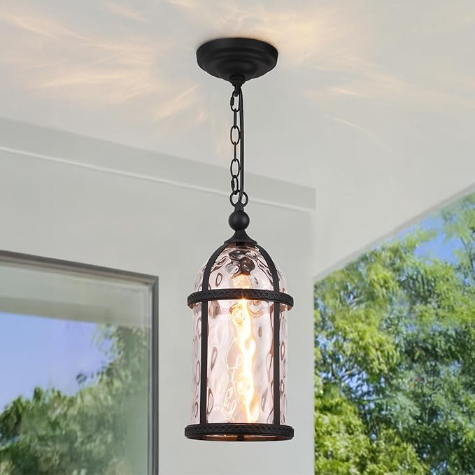 LEONLITE 18 Inch Outdoor Pendant Light, Industrial Style Outdoor Hanging Lights, Vintage Exterior Hanging Lantern, Max 60W E26 Base, Outside Chandelier Ceiling Light Fixture for Porch Entrance Foyer