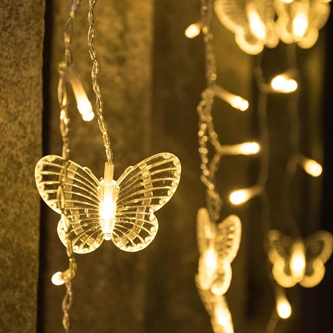 Butterfly Solar Lights Outdoor 13ft LED Fairy Curtain Light with Remote, USB Rechargable Waterproof Solar Firefly Light Butterfly Decor for Garden Patio Balcony Fence Tent Easter (Warm White)