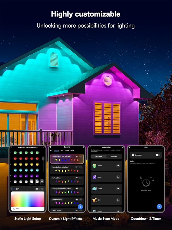 ANGELHALO Permanent Outdoor Lights Pro, 100ft With 72 LEDs for Daily and Accent Lighting, Multiple Scene Modes Eaves With Warm and Cool White, IP65 Waterproof, Compatible with Alexa