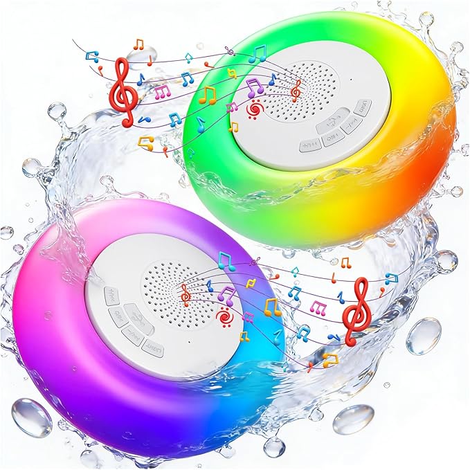Floating Bluetooth Pool Speaker with 8 RGB Lights,IP68 Waterproof, 360° Hi-Fi Sound, Long Battery Playtime, Hands-Free Call, Outdoor Hot Tub Spa Speaker for Pool Party, Shower & Beach, 2 Packs