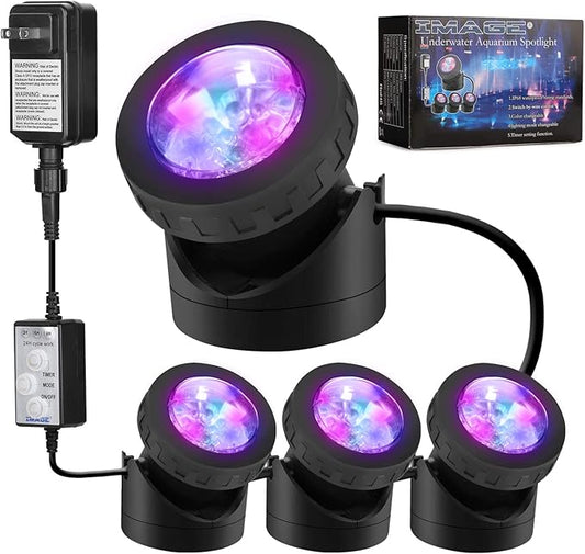Pond Lights Remote Control Submersible LED Lights [Set of 4] IP68 Underwater Lights Aquarium Spotlight 48LED with Timer Landscape Lamp for Swimming Pool Fish Tank Fountain Pond Decoration