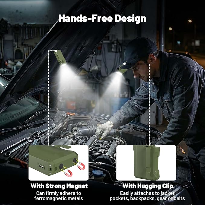 Rechargeable EDC Flashlight, 450 Lumens180° Rotatable Portable Flat Mini Pocket Flashlight, IPX6 Waterproof Multi-Mode RGB Magnetic Keychain Flashight for Home Working Camping Hiking Emergency (Green)
