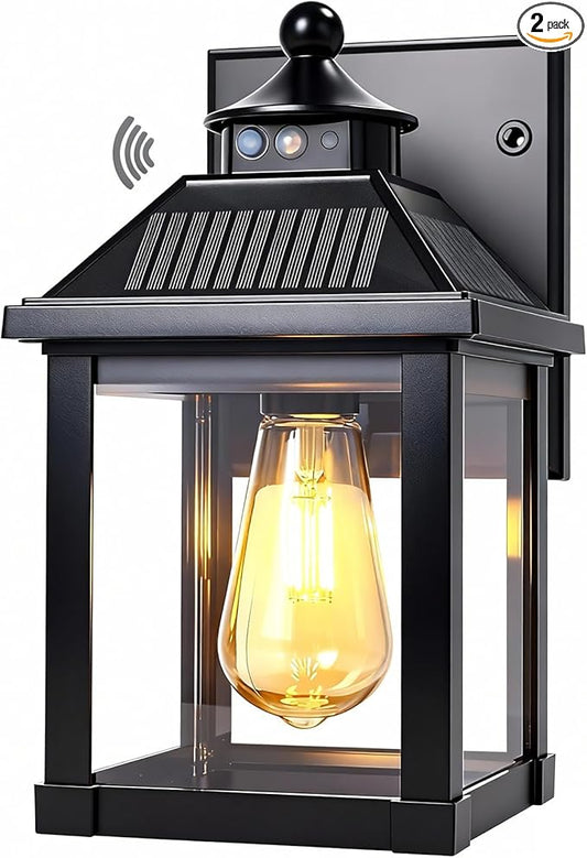 Solar Wall Lights Outdoor, Dusk to Dawn Porch Lights Fixture, Motion Sensor Exterior Solar Sconce Waterproof with 3 Lighting Modes Wall Mounted for Garage Patio Front Door Backyard Entryway