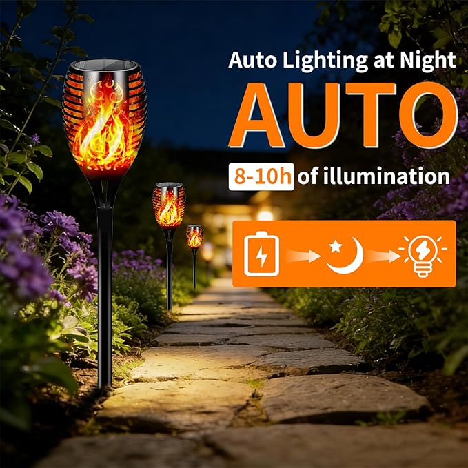 Solar Lights Outdoor Upgraded 6 Pack, 22" Tall & Super Larger Size, Waterproof Tiki Torches for Outside, 2200mAh Solar Solar Torch Light with Flickering Flame for Path Yard Garden