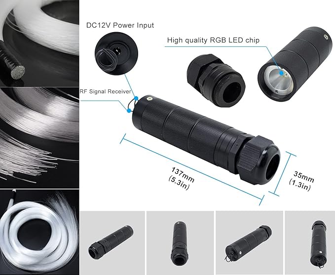 AZIMOM 6W Bluetooth Music Control RGB LED Fiber Optic Lights Star Ceiling Light Kit RF 28 Key Remote APP Sensor Light Source 550pcs 0.75mm 13.1ft Fiber Strands for Indoor Car Home Interior Decoration