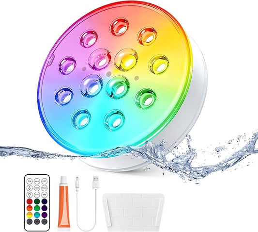 LOFTEK Submersible LED Lights with Remote, 13 LED Rechargeable Pool Lights for Inground Above Ground Pool, IP68 Waterproof 16 Color Changing Underwater Light for Ponds, Hot Tub, Bath (1 Pack)