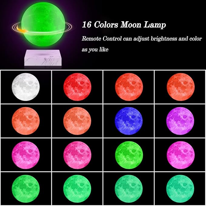 UVEHAS Magnetic Levitating Moon Lamp - 16 Colors LED Floating and Spinning 3D Moon Night Lights with Remote Levitation Rotating Globe Lunar Desk Lamp for Bedroom Office Decoration Unique Gifts