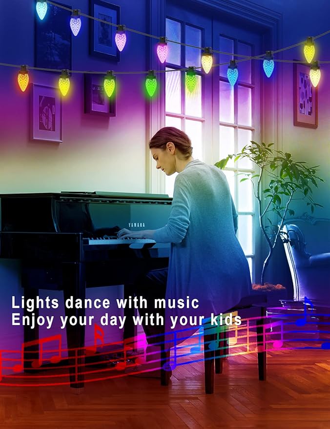 HIITEN RGB C9 Christmas Lights Outdoor 118ft 150LEDs, DIY Chasing Effects Smart LED Christmas Lights, Bluetooth APP Remote Controlled Extendable Color Changing String Lights with Timer Music Sync