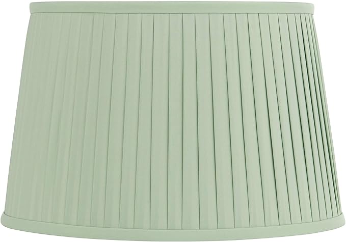 Mapo 14" Top x 17" Bottom x 11" High x 11" Slant Lamp Shade Replacement Large Celadon Green Drum Round Tapered Traditional Fabric Pleated Washer Harp Finial - Springcrest