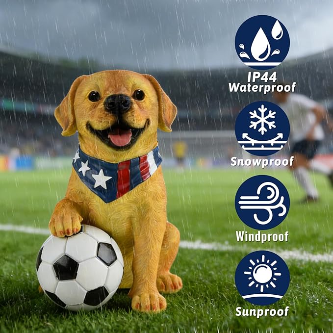 ILLUMINEW Solar Outdoor Garden Statues Lights, Garden Sculpture Decor Mother Gifts for Women, Men or Daughter, Unique Housewarming Gifts and Yard Decoration (World Cup Dog Statue)