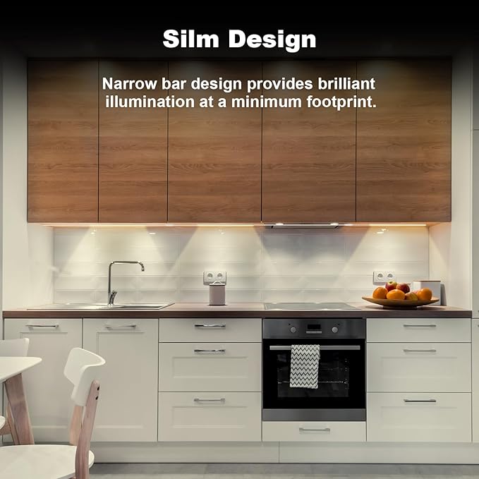 Plug-in Under Cabinet Lights Daylight White 4000K, Dimmable LED Under Cabinet Lighting, 6PCS x 12 Inch Under-Counter Light Fixtures with Memory Function, Under Counter LED Lights for Kitchen