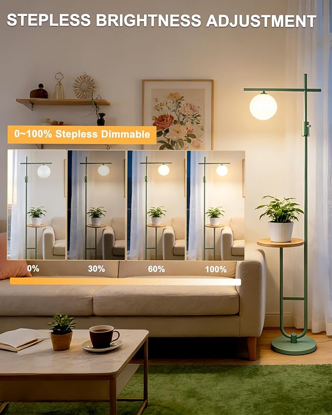 Lightdot Floor Lamps with Storage Table 66IN Black Dimmable, Modern Standing Tall Lamp with Milky White Globe Lampshade, Cross-Shaped Lamp Head and U-Pole Base Style for Living Room/Bedroom/Office