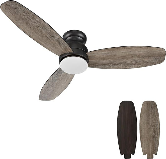 Carro Ceiling Fan with Lights, Indoor & Outdoor Ceiling Fan, 52" Low Profile DC Smart, Compatible with Alexa, Siri, Google Home & Smart APP, 2 Colors of Reversible Blades, Dark Walnut & Wood