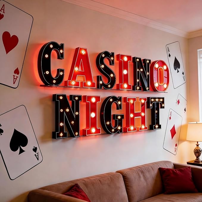 11 Pcs Casino Night Large LED Letter Sign LED Lights Battery Powered Table Decoration for Party Gift Tabletop Decoration