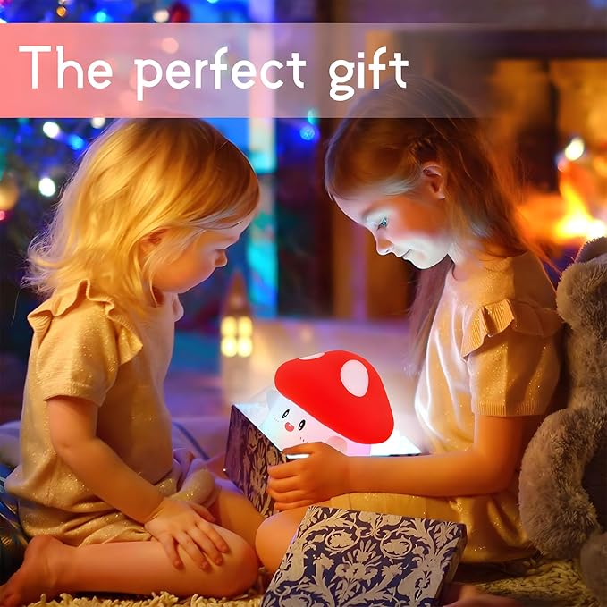 Mushroom Night Light Color Changing, 50Hrs Mushroom Lamp, Tap Control 2 Brightness & Timer, Rechargeable Squishy Night Lamp for Kids Adults, [Easter Gifts]