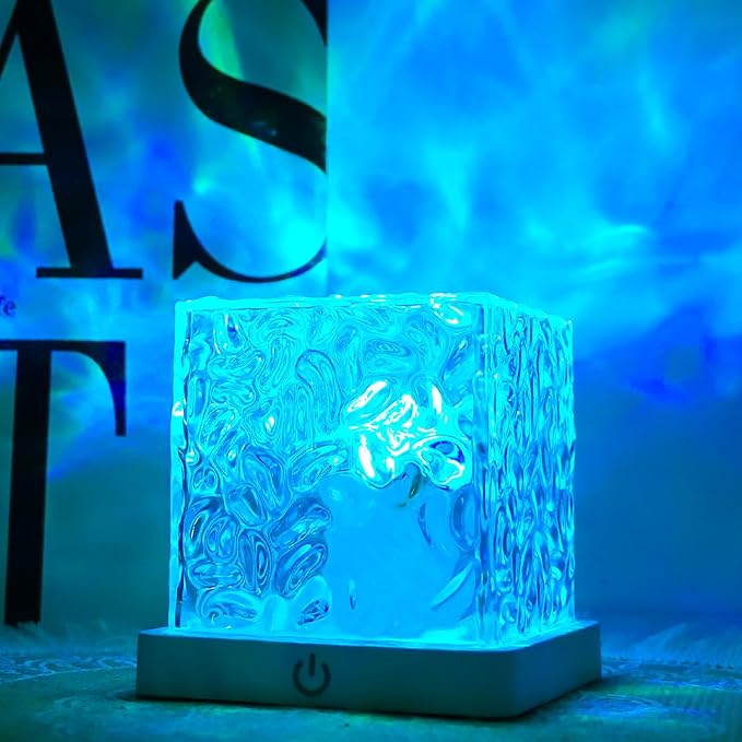 Ocean Wave Projector Light, 16-Color Cube Water Lamp, 3D Holographic Water Ripple Romantic Ambient Lighting for Child's Room，Aurora Night Light，Birthday and Christmas Gifts for Children