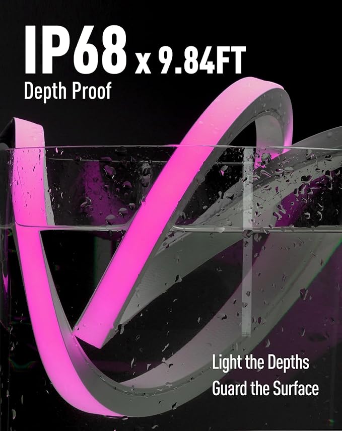 Shine Decor IP68 Waterproof LED Strip Light, 24V Pool Rated Submersible Silicone Neon, UL Listed Underwater Outdoor LED Rope Light for Pool Fountain Waterfall Bathtub, 16x16mm, RGB, 6.56FT