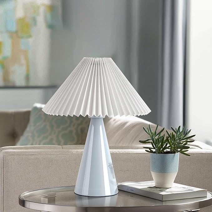 Light Blue Small Table Lamp, Cute Table Lamp, Pleated Table Lamp,Light Blue Bedroom Lamps for Nightstand, Small Scalloped Lamp Shade Table Lamps for Small Spaces for Bedroom,Living Room