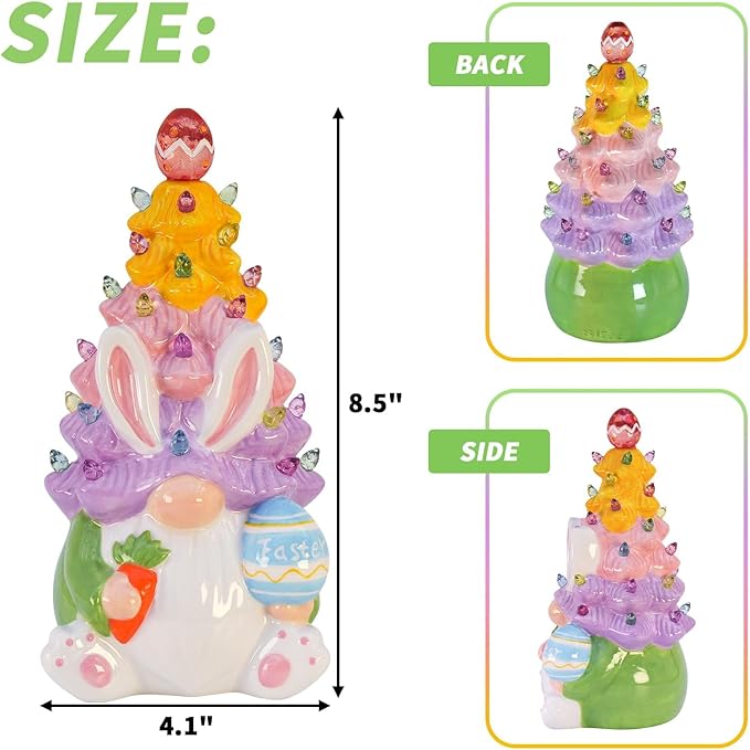Timer - Easter Decorations for Home - Light up Easter Bunny Decor Spring Gnome Ceramic Tree Decor - Spring Decorations Centerpieces for Tables