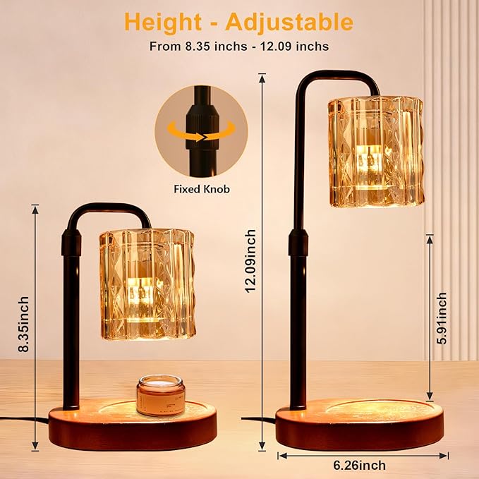 Candle Warmer Lamp with Timer and Dimmer 4-Level Dimmable Flower Light Heat Lamp for Jar Candles Adjustable Height Modern Cute Home Decor for Living Room Bedroom(Gold) (Gold-Square)