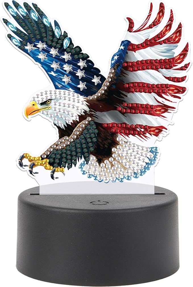 Flag Eagle Diamond Art Painting Night Light,Diamond Art Painting Kits Desktop Touch Lamp Ornaments for Tabletop Decor Diamond Art Accessories for Adult Beginner Bedrooms Living Room