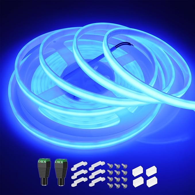 COB LED Strip Lights Waterproof IP67 Blue DC12V 16.4ft/5m 480LEDs/m 8mm Dimmable Cuttable LED Rope Lights for Outdoor Gardens Backyard DIY Decor