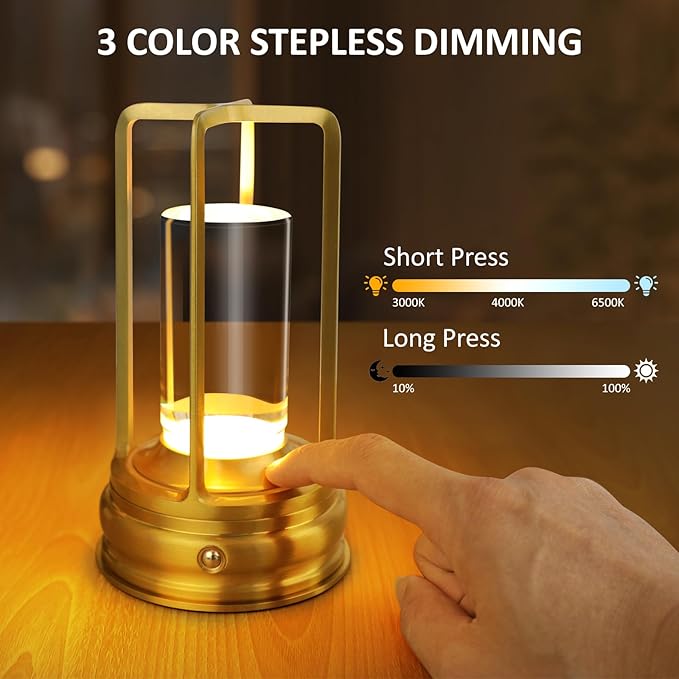 Rechargeable Table Lamp - 2-Pack Cordless lamp - Touch Control Lamp with 2000mAh Battery, 3000K Stepless Dimming Wireless Lamp for Bedroom, Dining Table, Counter & Living Room